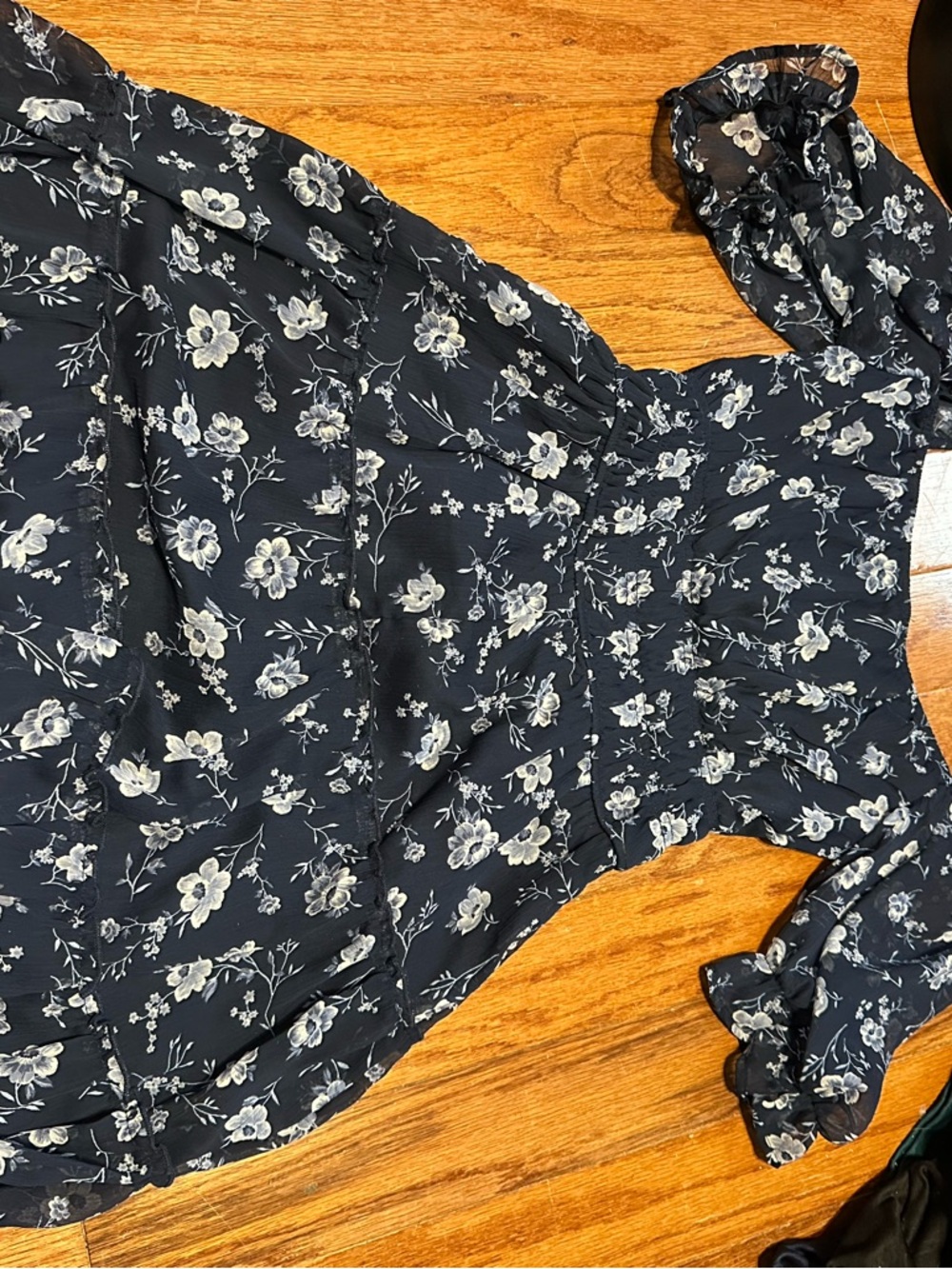 Navy Floral Ruffle Short Dress